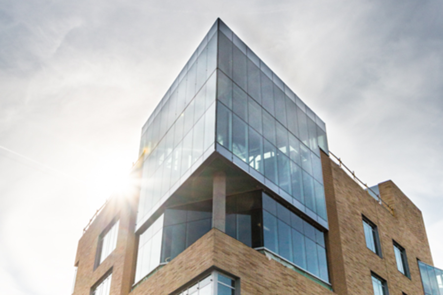 A picture of the top of the Tepper quad building 